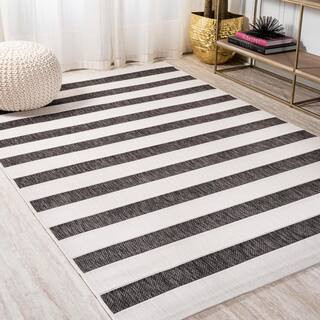 Aveiro Black/Cream 3 ft. x 5 ft. Wide Stripe Indoor/Outdoor Area Rug | The Home Depot