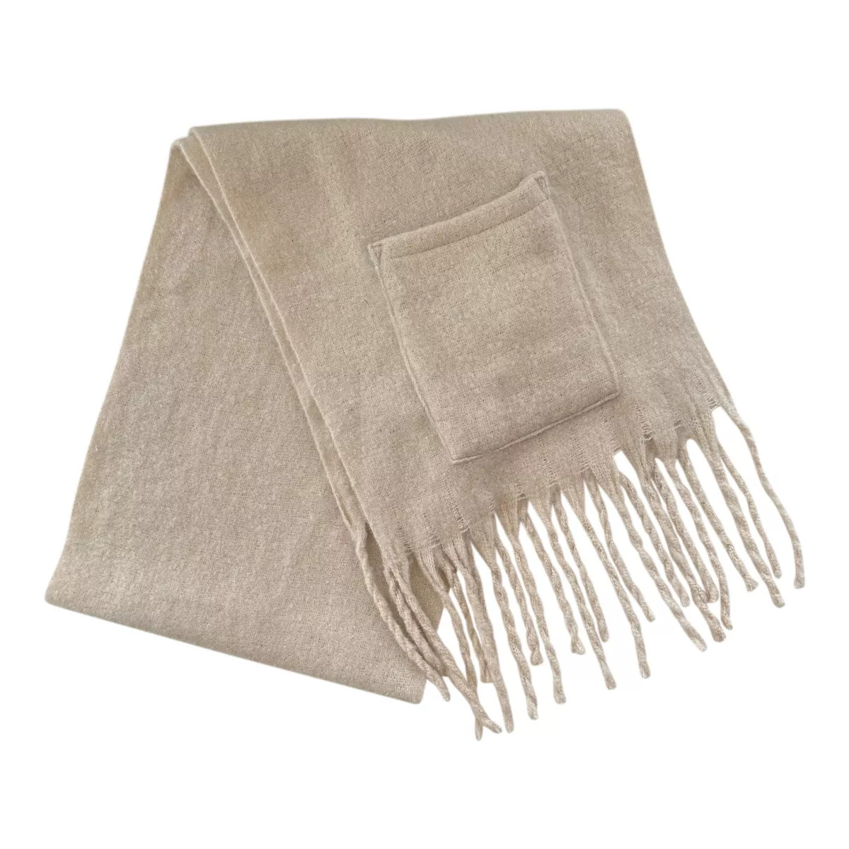Extra Long Fringe Scarf With Pocket Cream / Cream | Target