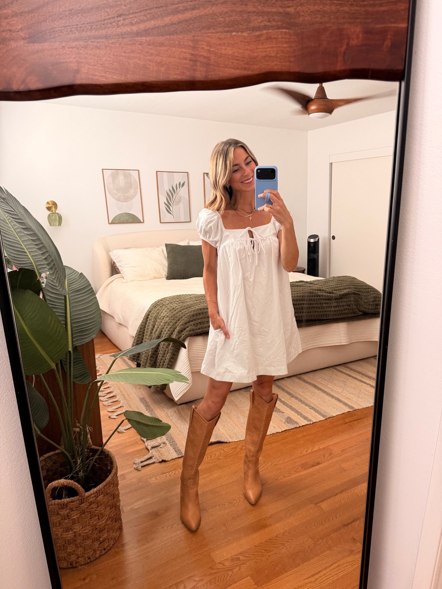 Wore this sweet little Target dress to church on Sunday and already know it’ll be on repeat. 🤍 Wearing an XS, my favorite boots that I wear year-round but especially love once fall rolls around, and my everyday pavé cross necklace.

Target dress, white dress, church outfit, brunch outfit, tall boots, western boots, travel outfit, fall transition, everyday jewelry, pavé cross necklace, neutral outfit, weekend style, date night outfit, family photos, women’s fashion, LTK

#LTKgrwm #LTKootd #LTKOver40