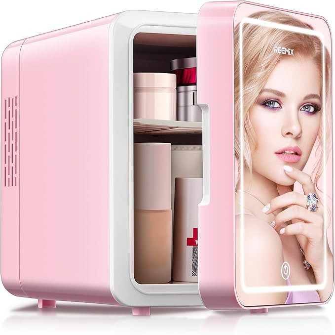 Skincare Fridge, 6L Makeup Mini Fridge With Dimmable LED Light Mirror for Bedroom, Car, Office & ... | Amazon (US)