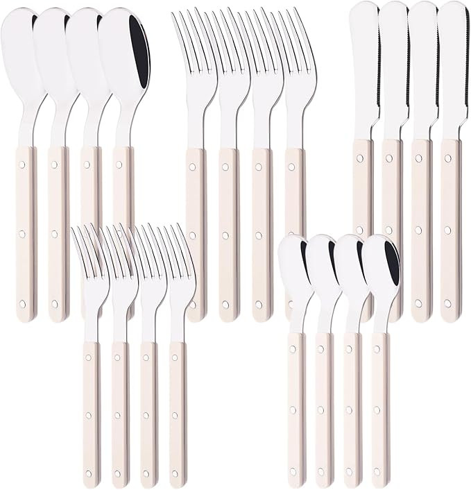 20 PCS Stainless Steel Flatware Set for 4, Silverware Set with Colored Handles, Retro Style Forks... | Amazon (US)