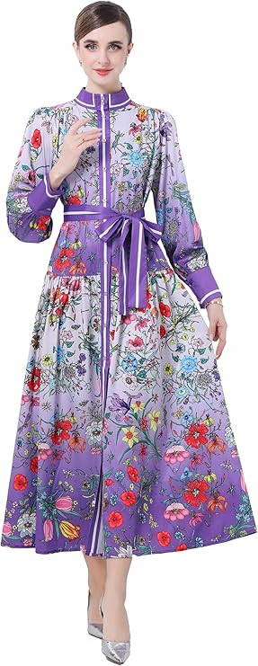 LAI MENG FIVE CATS Women's Vintage Floral Print Long Lantern Sleeve Button Up Loose Fit Party Max... | Amazon (US)