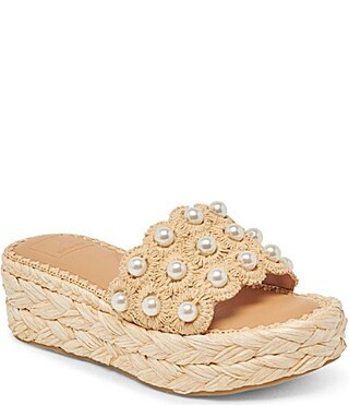 Dolce Vita Caper Raffia Pearl Ornamented Platform Wedge Slide Sandals - 10 | Dillard's