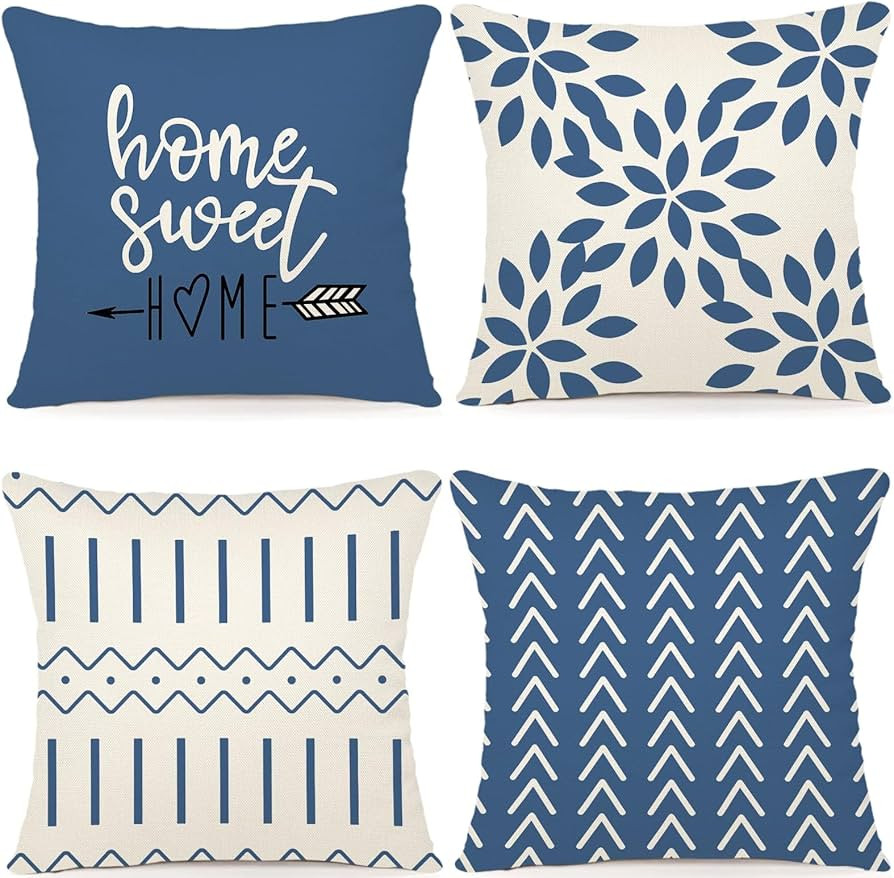 YCOLL Pillow Covers 18x18 Set of 4, Modern Sofa Throw Pillow Cover, Decorative Outdoor Linen Fabr... | Amazon (US)