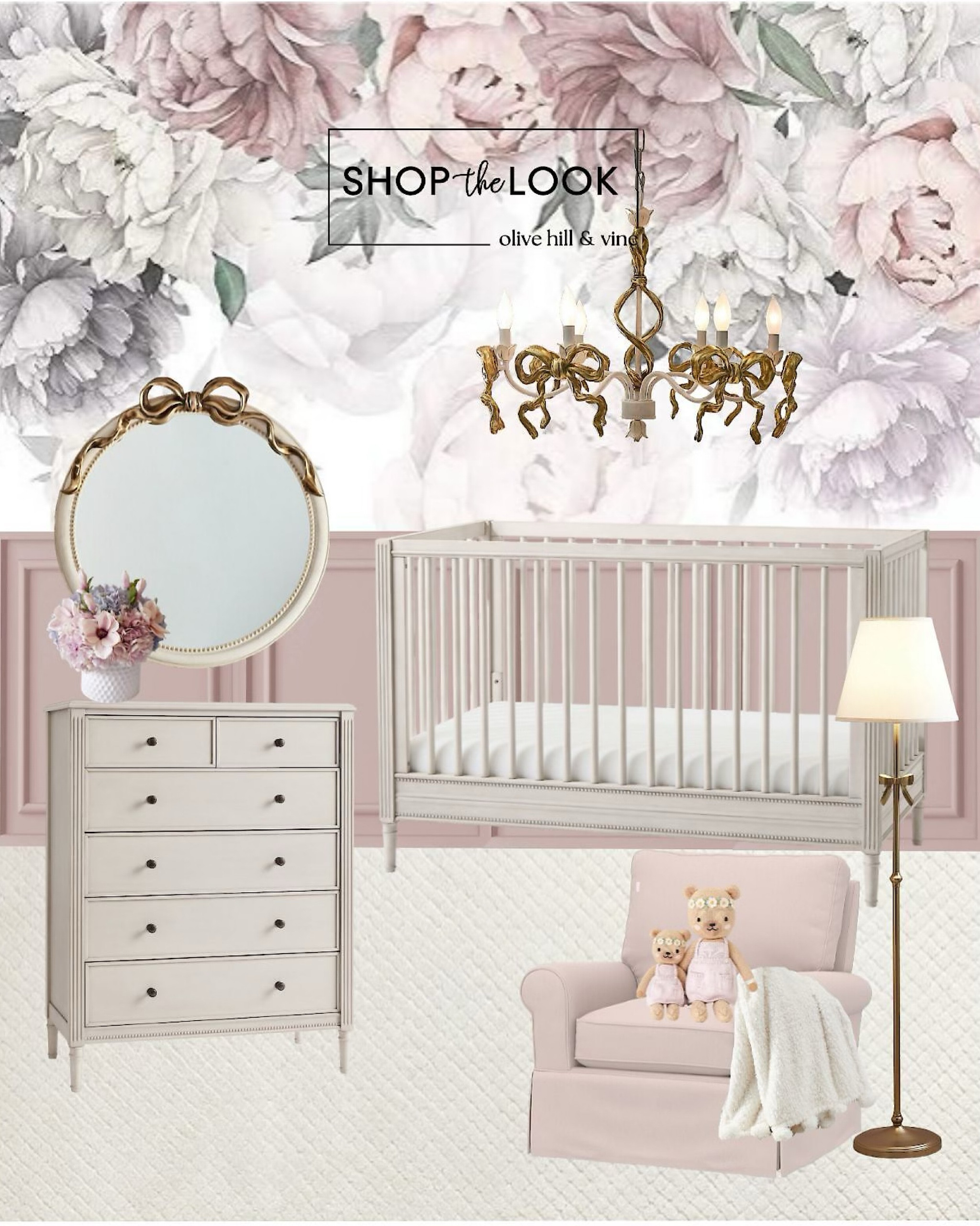 Celebrate the charm of florals with a nursery design that balances elegance and comfort. Think bow accents, a convertible crib, faux florals, and cozy pom-pom throws—all tied together with a stunning textured rug and tall dresser. 

#LTKBump #LTKBaby #LTKHome