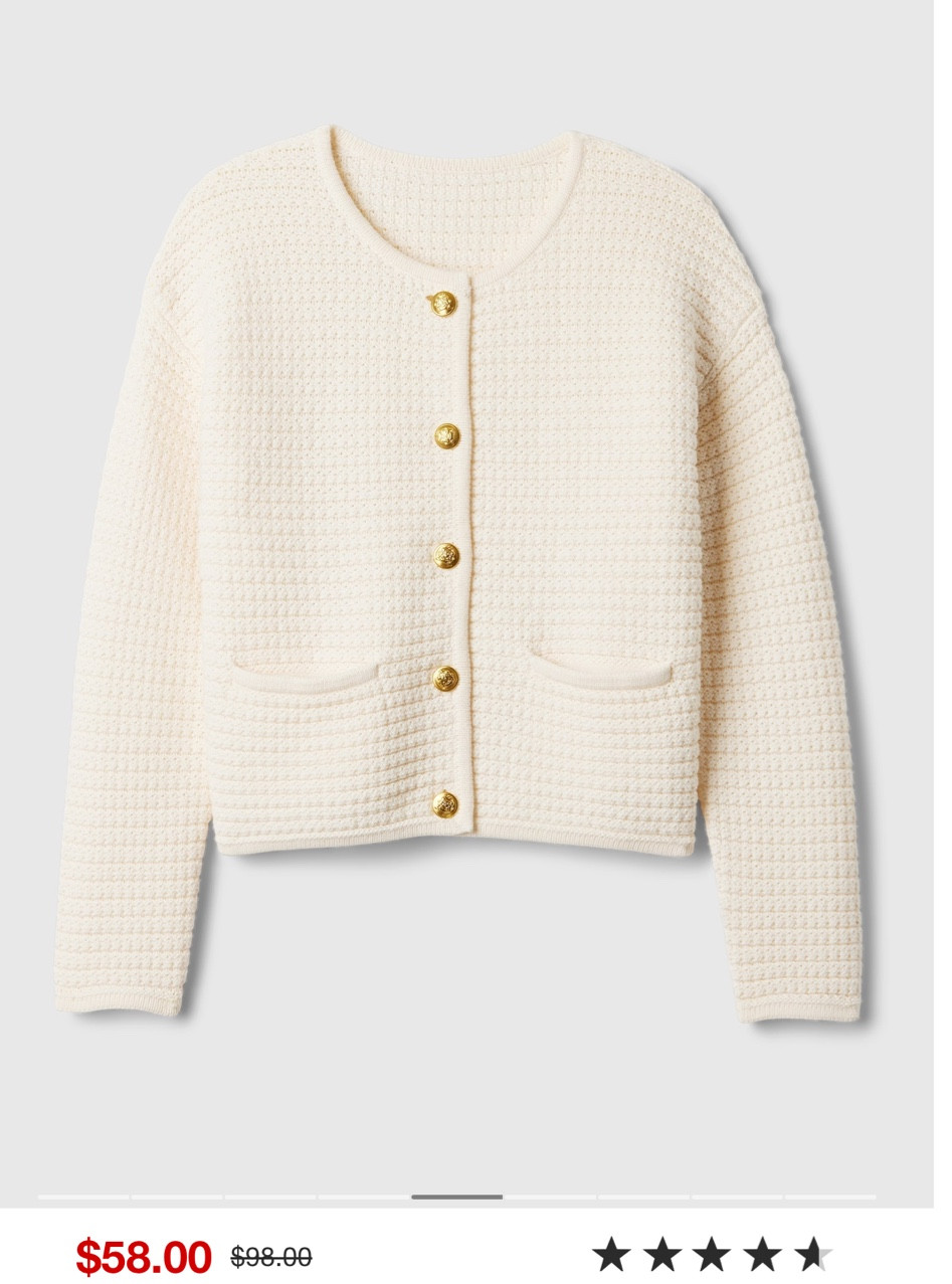 Cutest textured sweater with gold button on sale $58!! 

#LTKsalealert #LTKworkwear #LTKfindsunder100