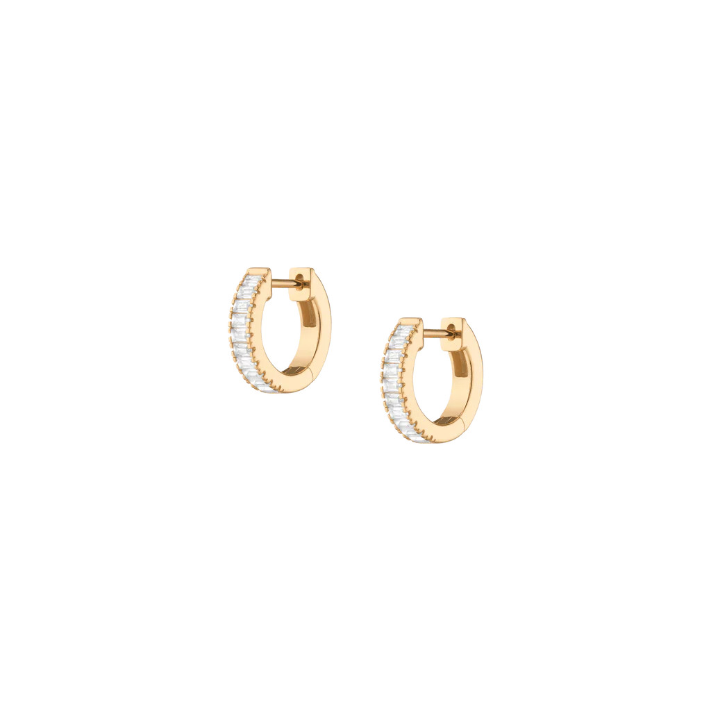 Lab Grown White Sapphire Baguette Huggie Earrings | AUrate New York
