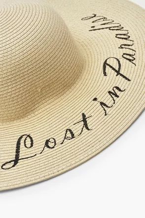 Lost In Paradise Slogan Straw Floppy Hat | Boohoo.com (US & CA)