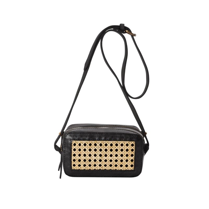 Scarlett Leather and Cane Crossbody Bag in Black | Wolf and Badger (Global excl. US)