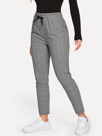Glen Plaid Drawstring Ankle Cut Pants | SHEIN