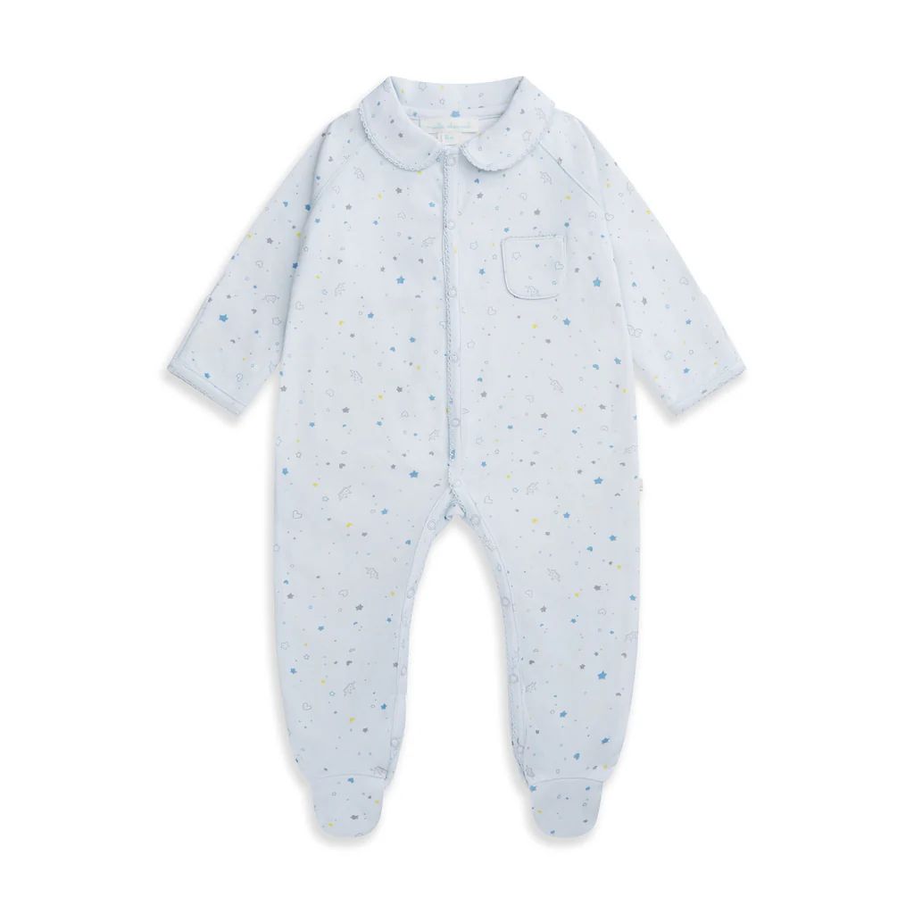 Star & Crown Organic Cotton Sleepsuit In Blue | Over The Moon