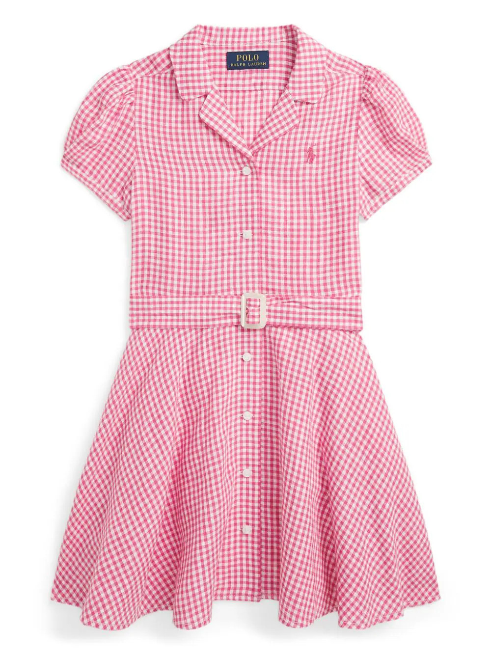 POLO RALPH LAUREN KIDS gingham-print linen dress - Pink | Farfetch Global