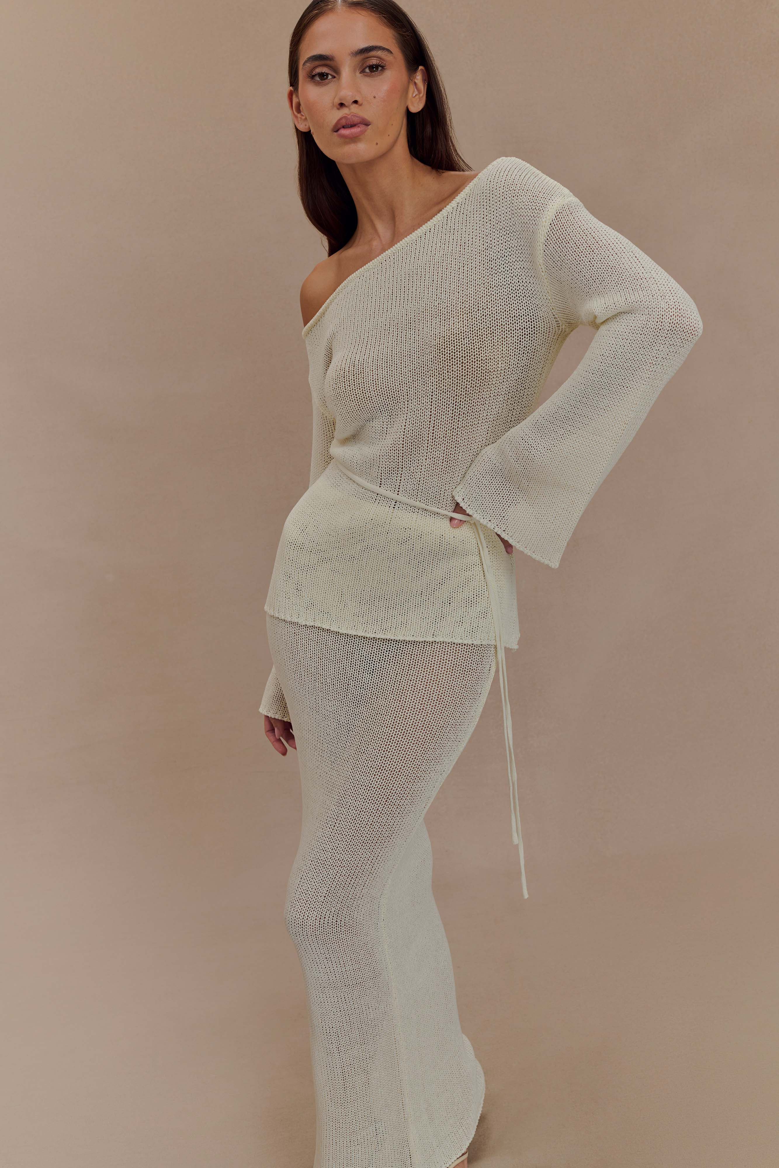 Reagan Off Shoulder Knit Top - White | Meshki (APAC)