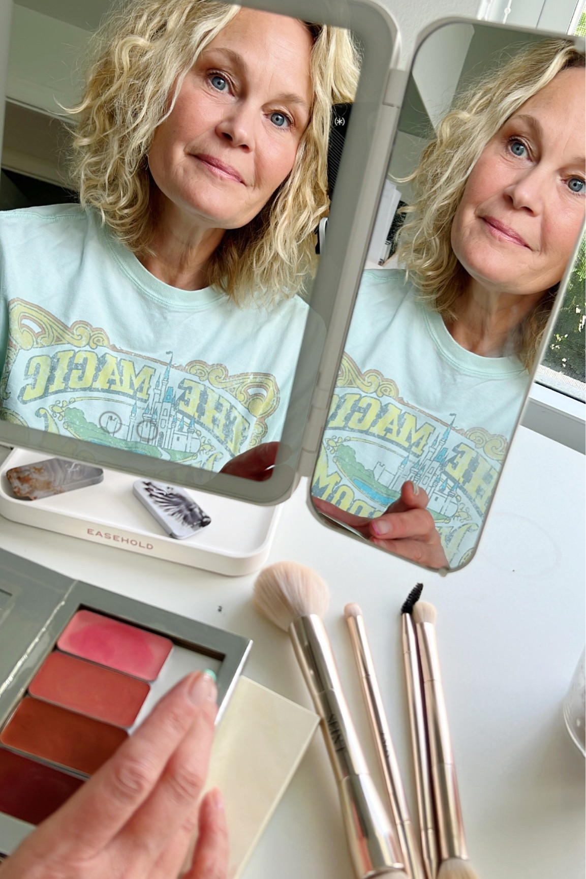 Check out my new makeup mirror. 🪞

It rotates, 3 color lighting, more magnifying than I want to really see of my face … eek 
Lightweight, USB charging and the best part.. it’s reasonably priced! Score! 

#makeupmiirror #amazon #beautymusthave 

#LTKhome #LTKunder50 #LTKbeauty