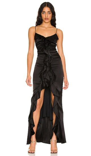 Mayer Ruffle Slit Maxi Dress in Black | Revolve Clothing (Global)