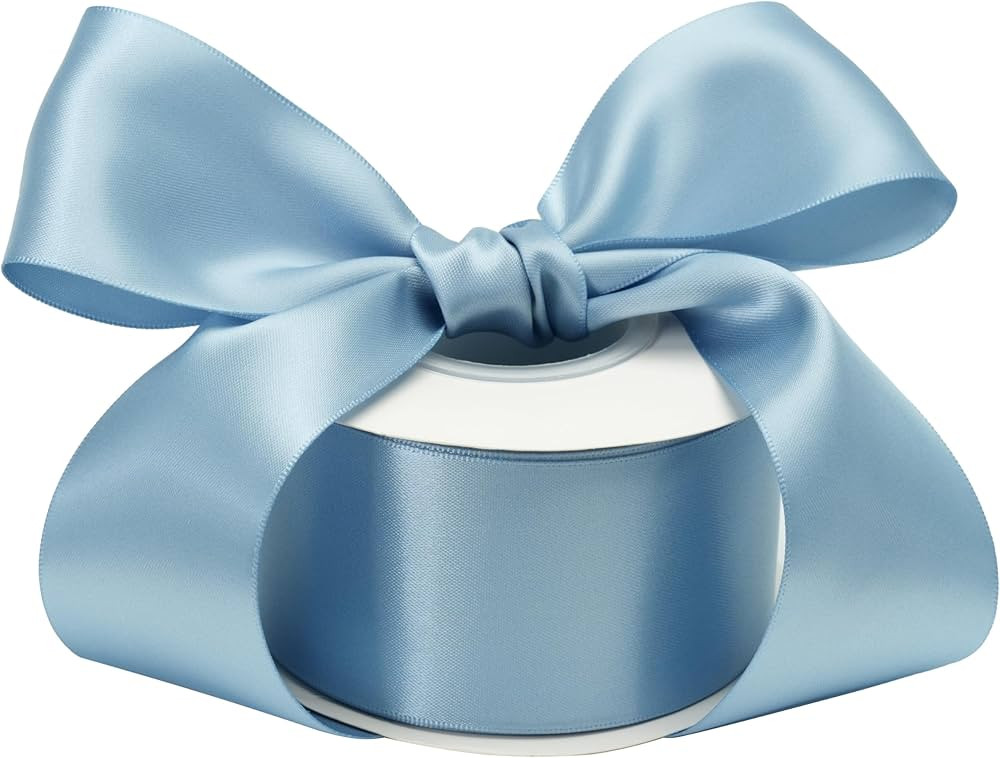 Dusty Blue Ribbon for Christmas Tree Thick Double Face Satin Ribbon 2 Inch French Blue Silk Ribbo... | Amazon (US)