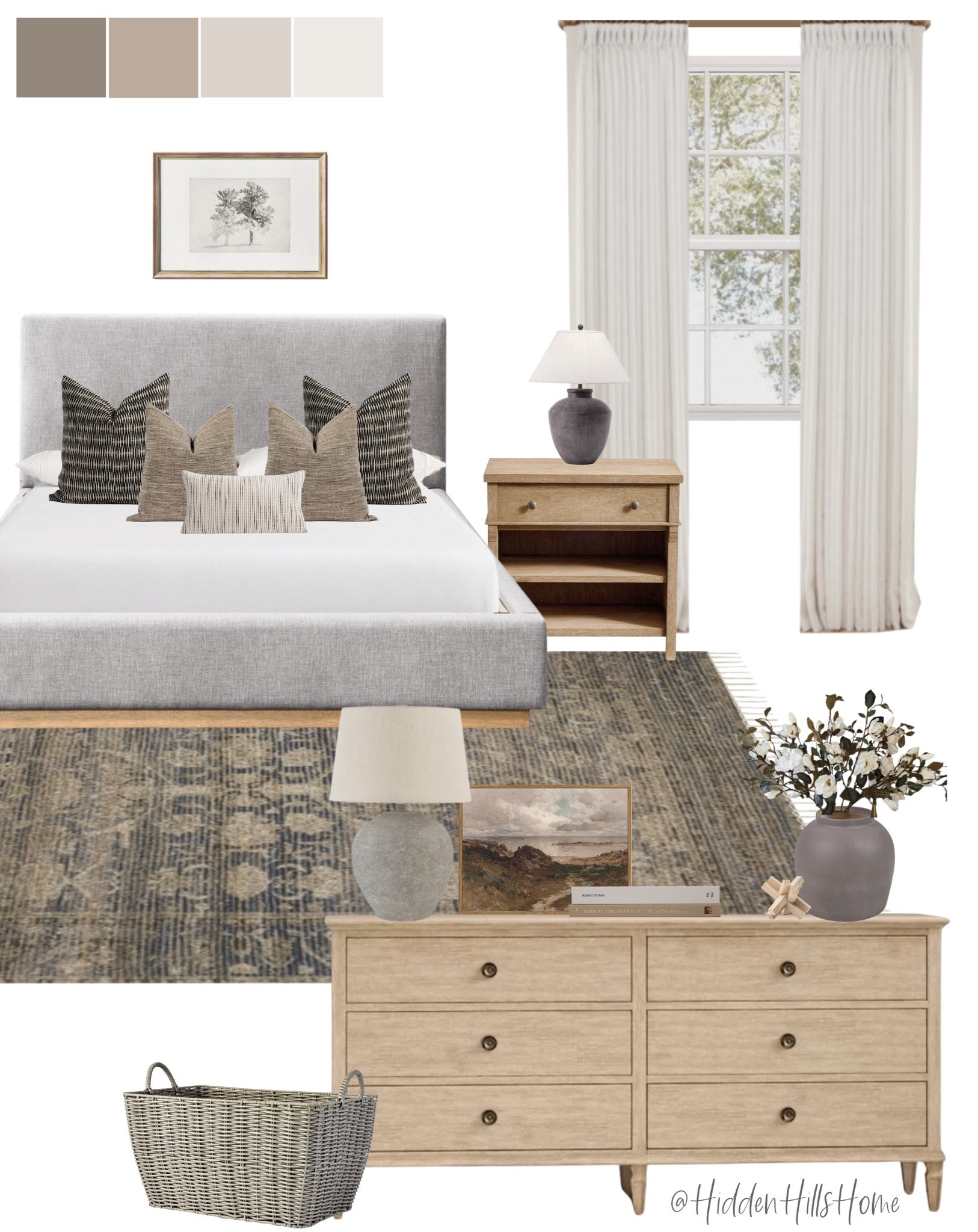 Bedroom decor, master bedroom design, upholstered bed, bedroom mood board, primary bedroom decor ideas, wood dresser #bedroom 

#LTKsalealert #LTKhome #LTKstyletip