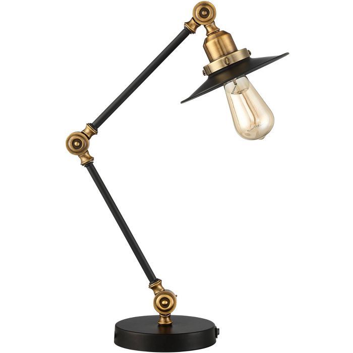 360 Lighting Industrial Rustic Desk Table Lamp with USB Charging Port Adjustable Black Gold for B... | Target