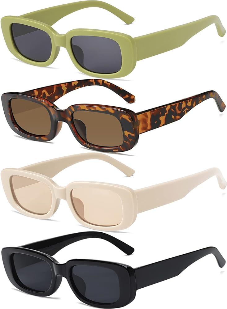 4 Pieces Retro Sunglasses Vintage Sunglasses Small Square Rectangle 90s Glasses Trendy Y2K for Women | Amazon (US)