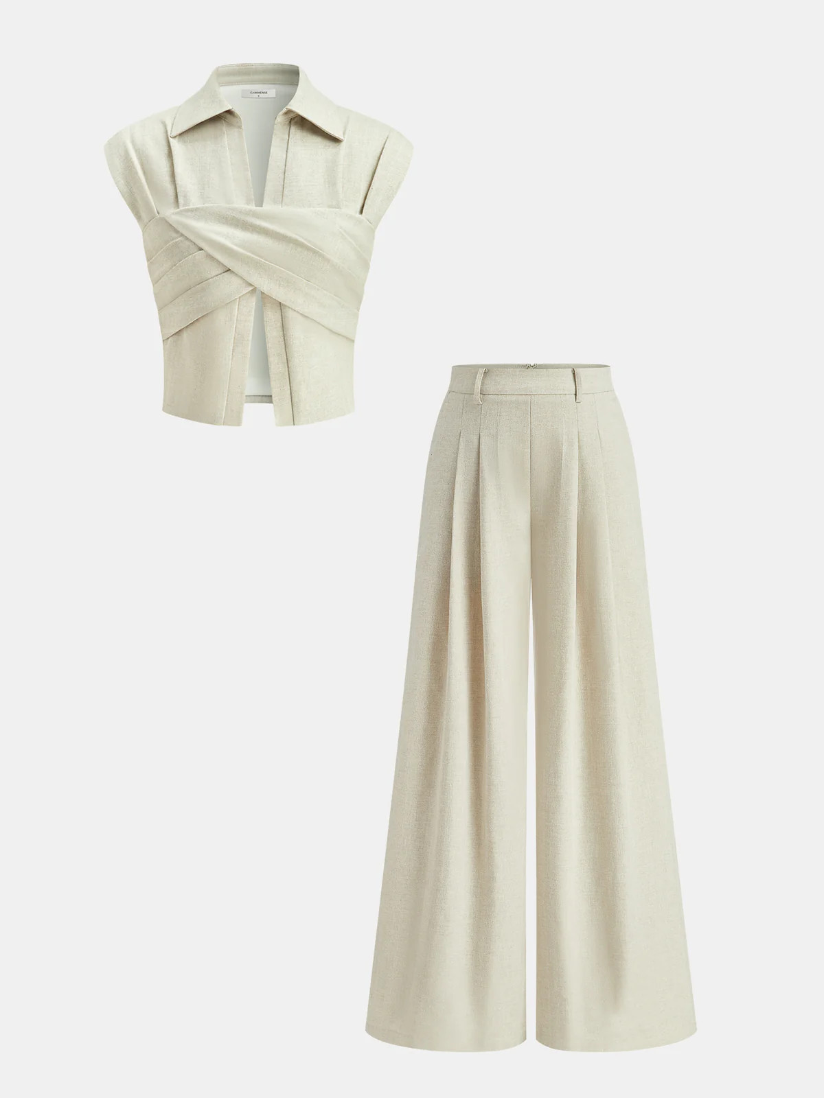 Cotton Linen Wrap Top & Pleated Pants Set | Commense