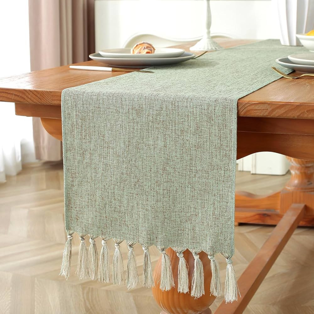 Laolitou Green Table Runners 60 Inches Long for Home Decor, Small Short Boho Farmhouse Spring Tab... | Amazon (US)