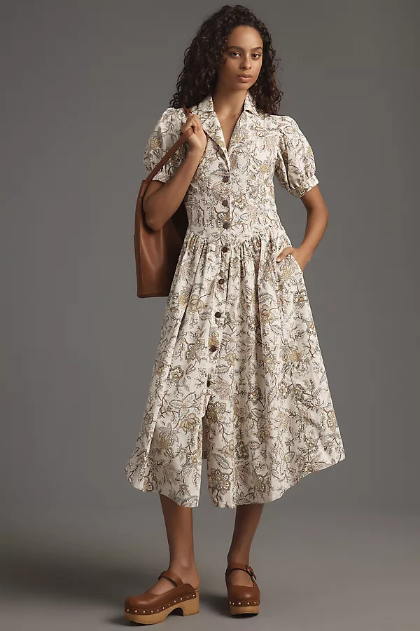 Pilcro Short-Sleeve Denim Midi Shirt Dress | Anthropologie (US)