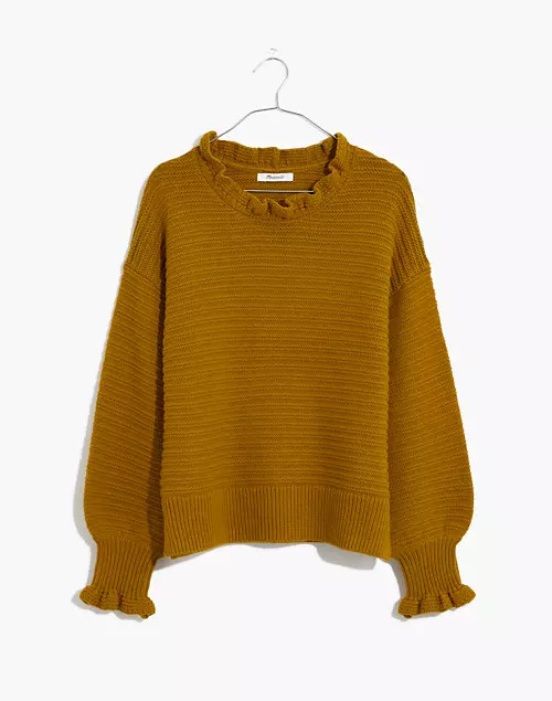 Ruffle-Neck Pullover Sweater in Cotton-Merino Yarn | Madewell
