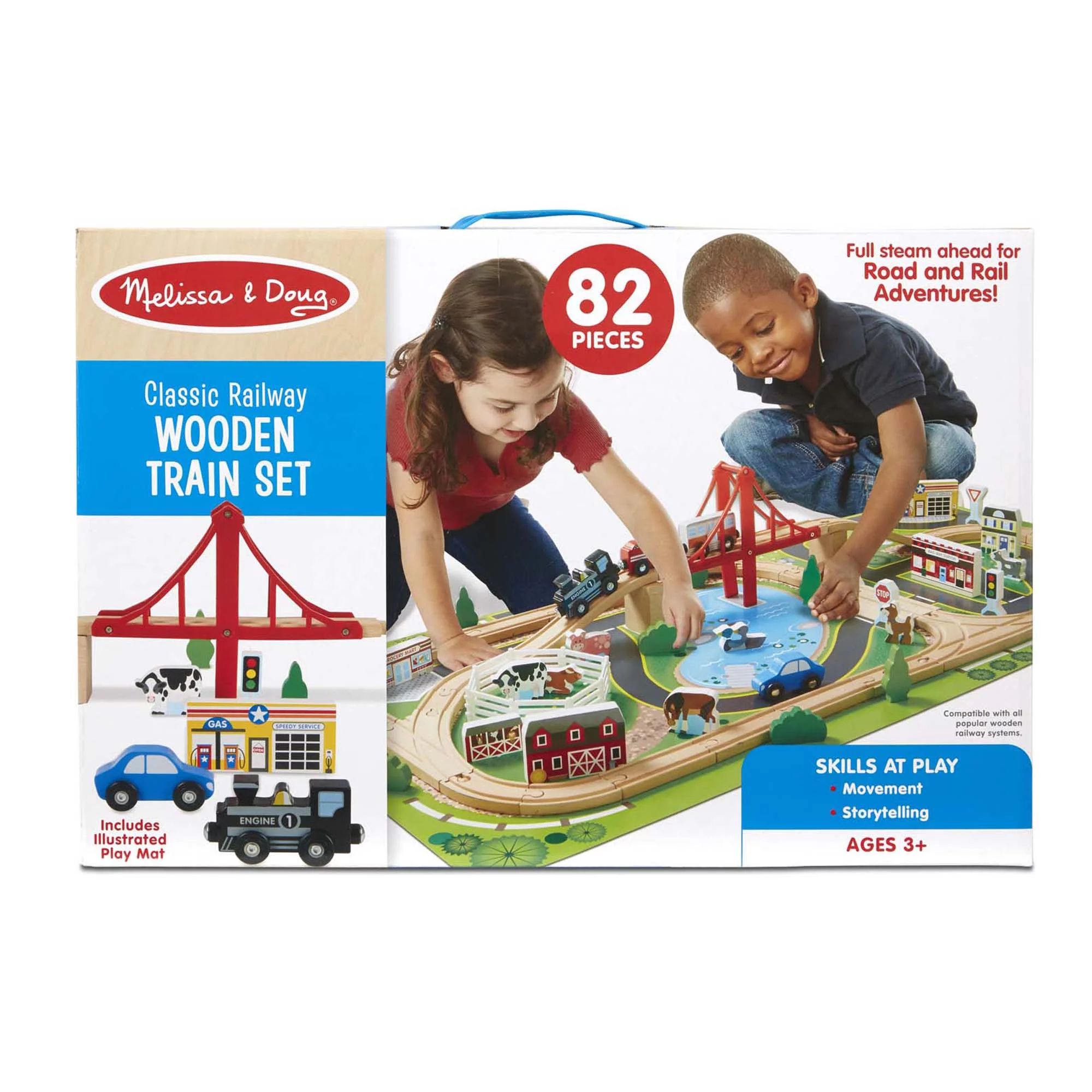 Melissa & Doug Classic Railway Wooden Train Set, The Original (82 Pieces – Magnetic Trains, Car... | Walmart (US)