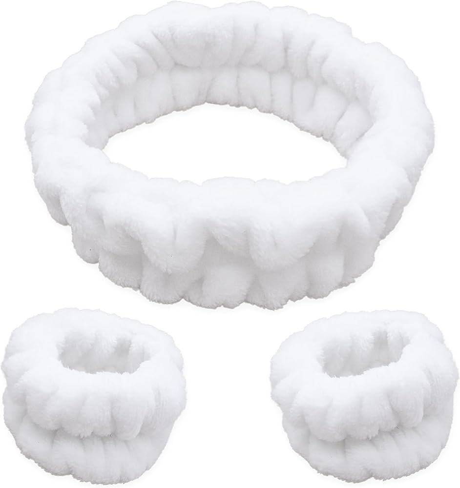 FROG SAC Puffy Spa Headband and Wristbands for Face Washing, Fuzzy Skincare Headbands for Women, ... | Amazon (US)