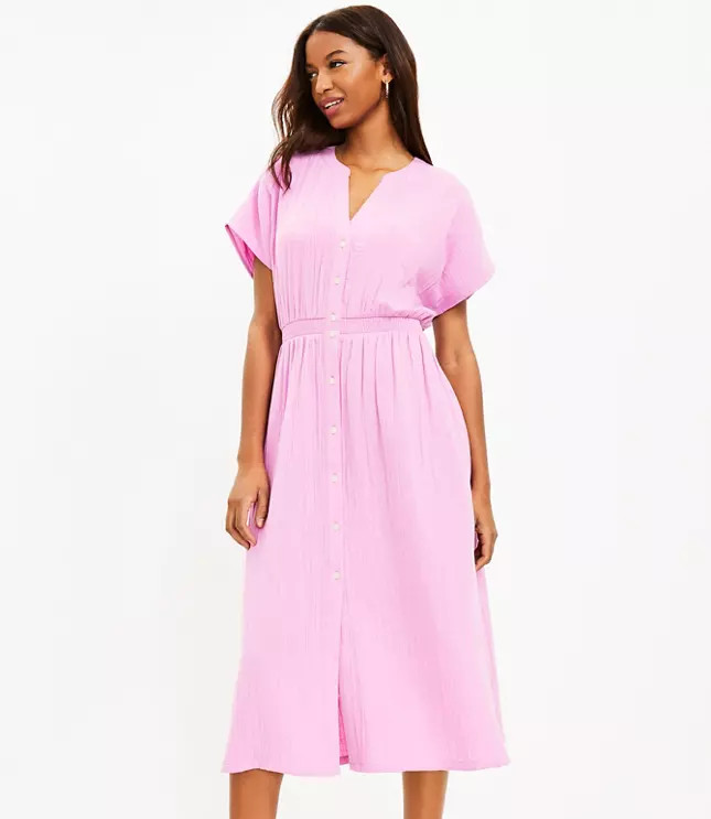 Gauze Midi Shirtdress | LOFT