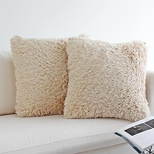 JOJUSIS Fluffy Decorative Throw Pillows Covers 18x18 Inch Luxury Soft Faux Fur Fleece Cushion Cover  | Amazon (US)