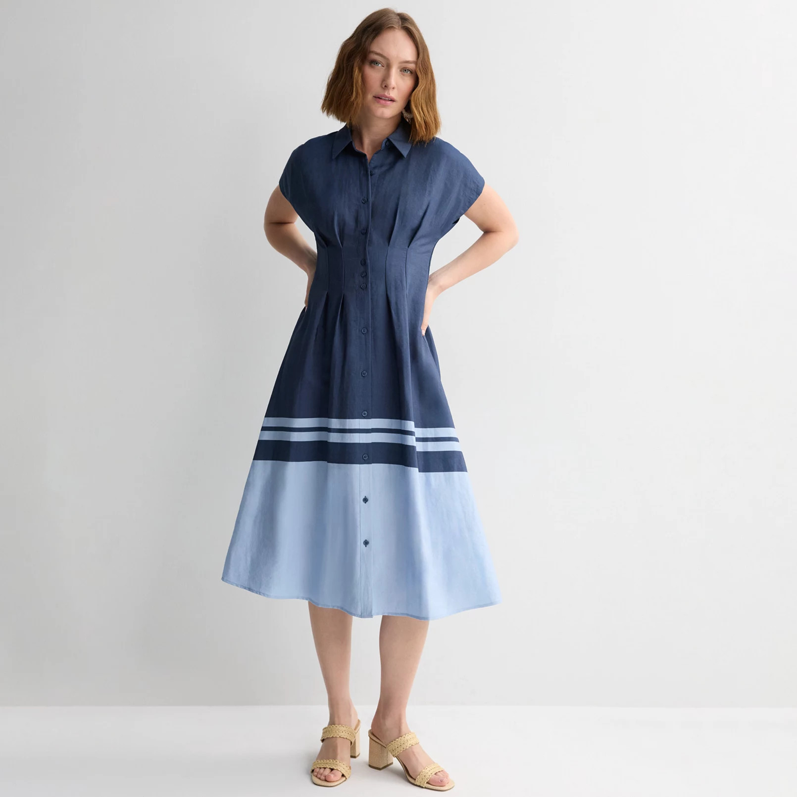Women's Nine West Cinched Waist Midi Shirt Dress | Kohl's