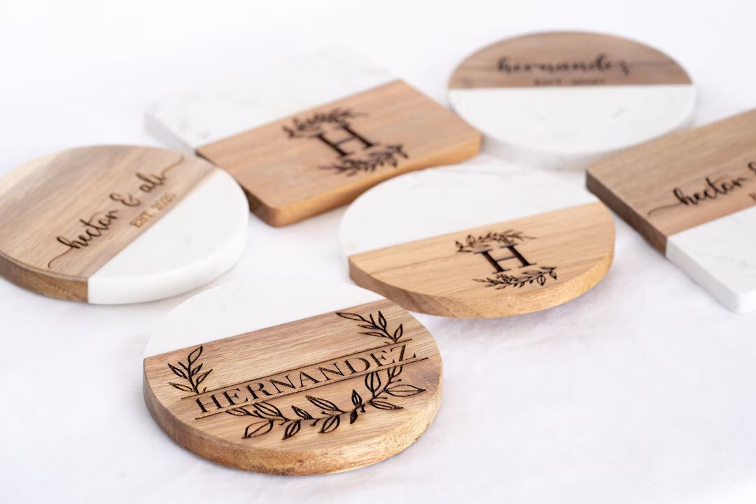 Custom Engraved Wood and Marble Coasters, Personalized Coasters, Housewarming Gift, Wedding Gift, Gi | Etsy (US)