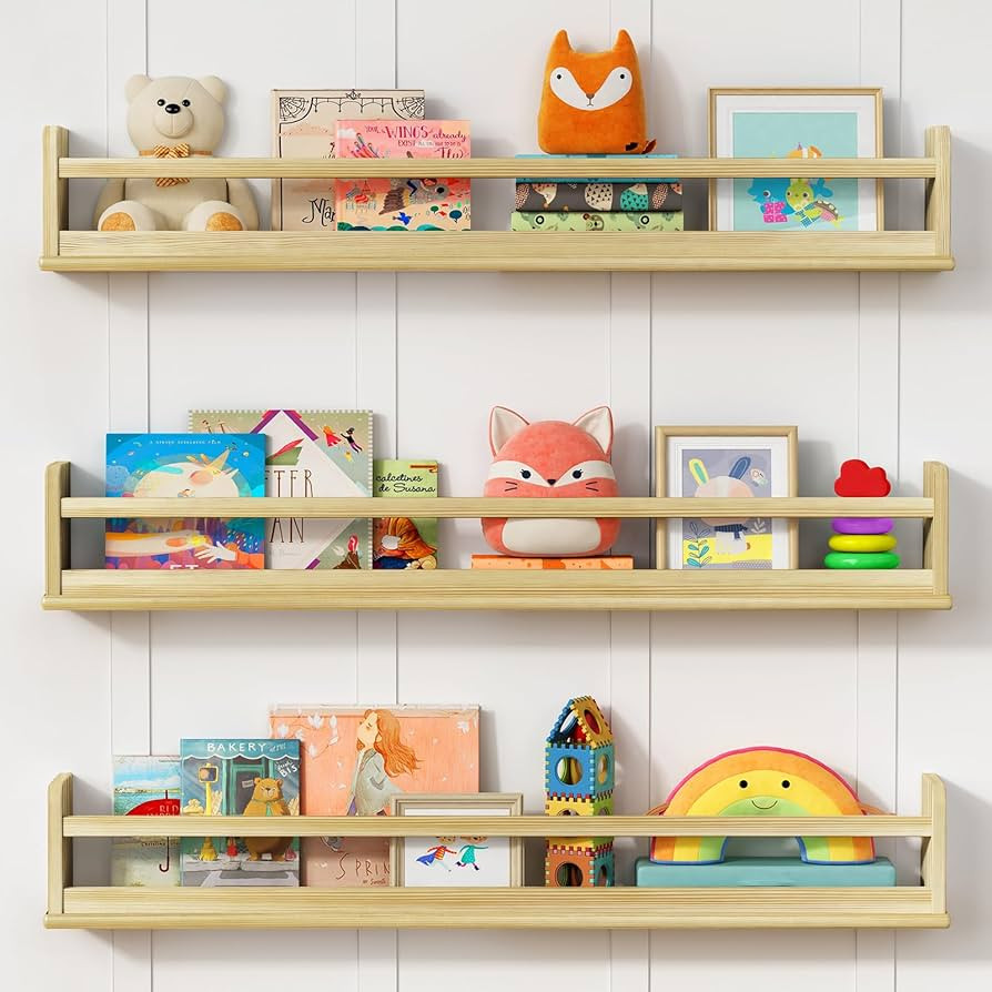 Upgraded Wooden Wall Bookshelf for Kids Books, Large Nursery Floating Shelves for Kids Bedroom, N... | Amazon (US)