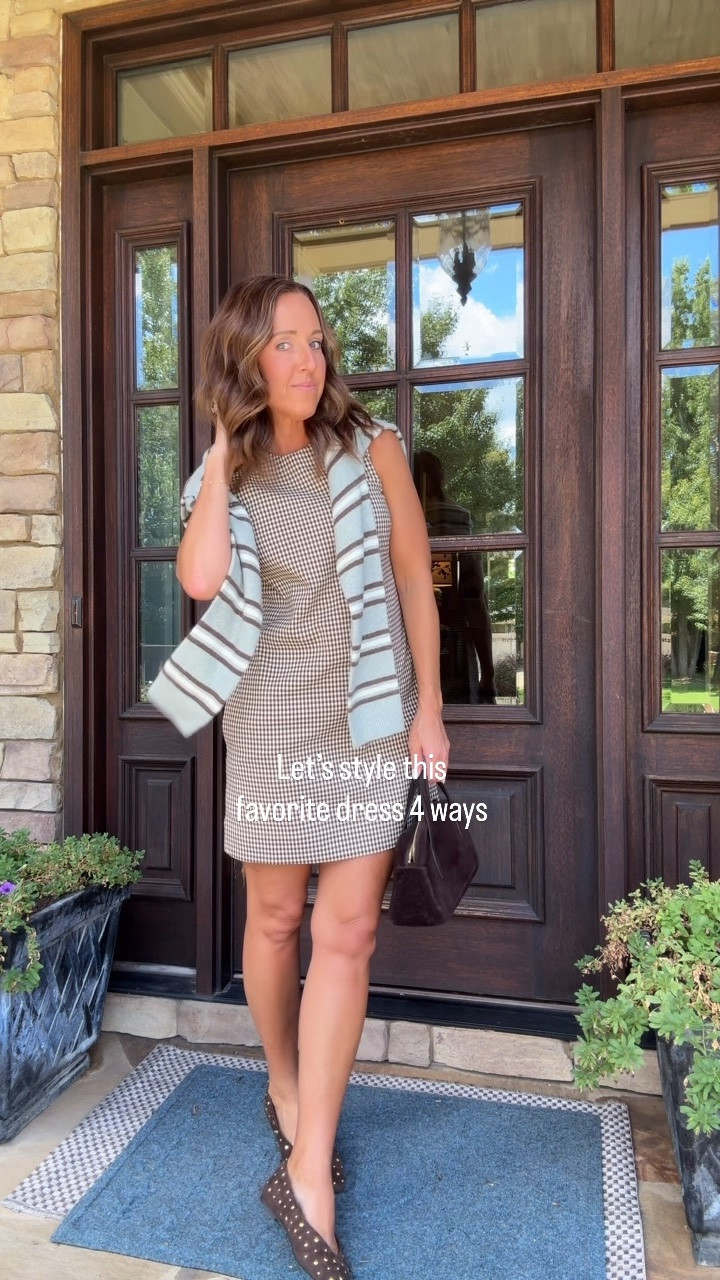 A favorite gingham shift dress styled 4 ways. 
Dress XS. Cardigan S.

#LTKootd #LTKSeasonal #LTKOver40