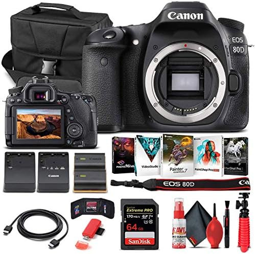 Canon EOS 80D DSLR Camera (Body Only) (1263C004) + 64GB Memory Card + Case + Corel Photo Software... | Amazon (US)