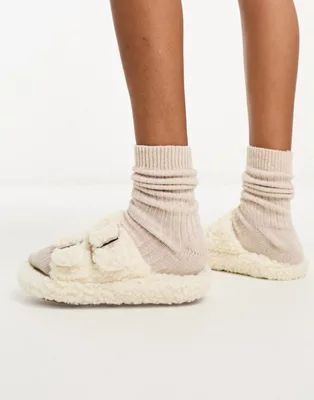 Glamorous fluffy buckle slippers in cream | ASOS (Global)