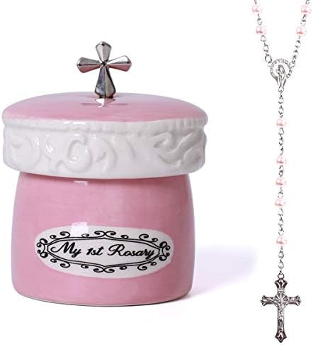 My First Rosary Cross for Girl Keepsake Box and Rosary Gifting Set, Pink | Amazon (US)