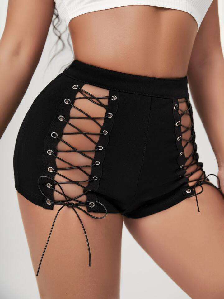 SHEIN SXY Grommet Eyelet Lace Up Front Shorts | SHEIN