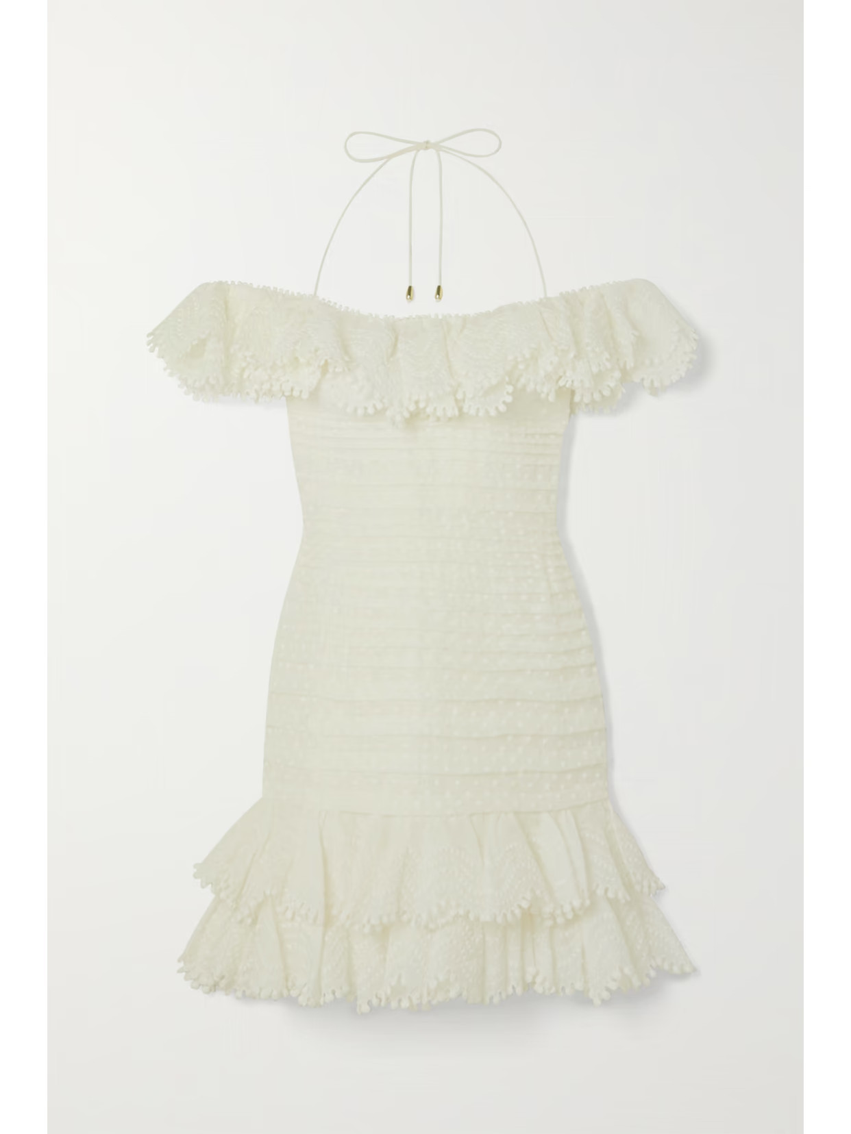 Zimmermann - Super Eight Off-the-shoulder Ruffled Pleated Linen And Silk-blend Mini Dress - Ivory | NET-A-PORTER (US)