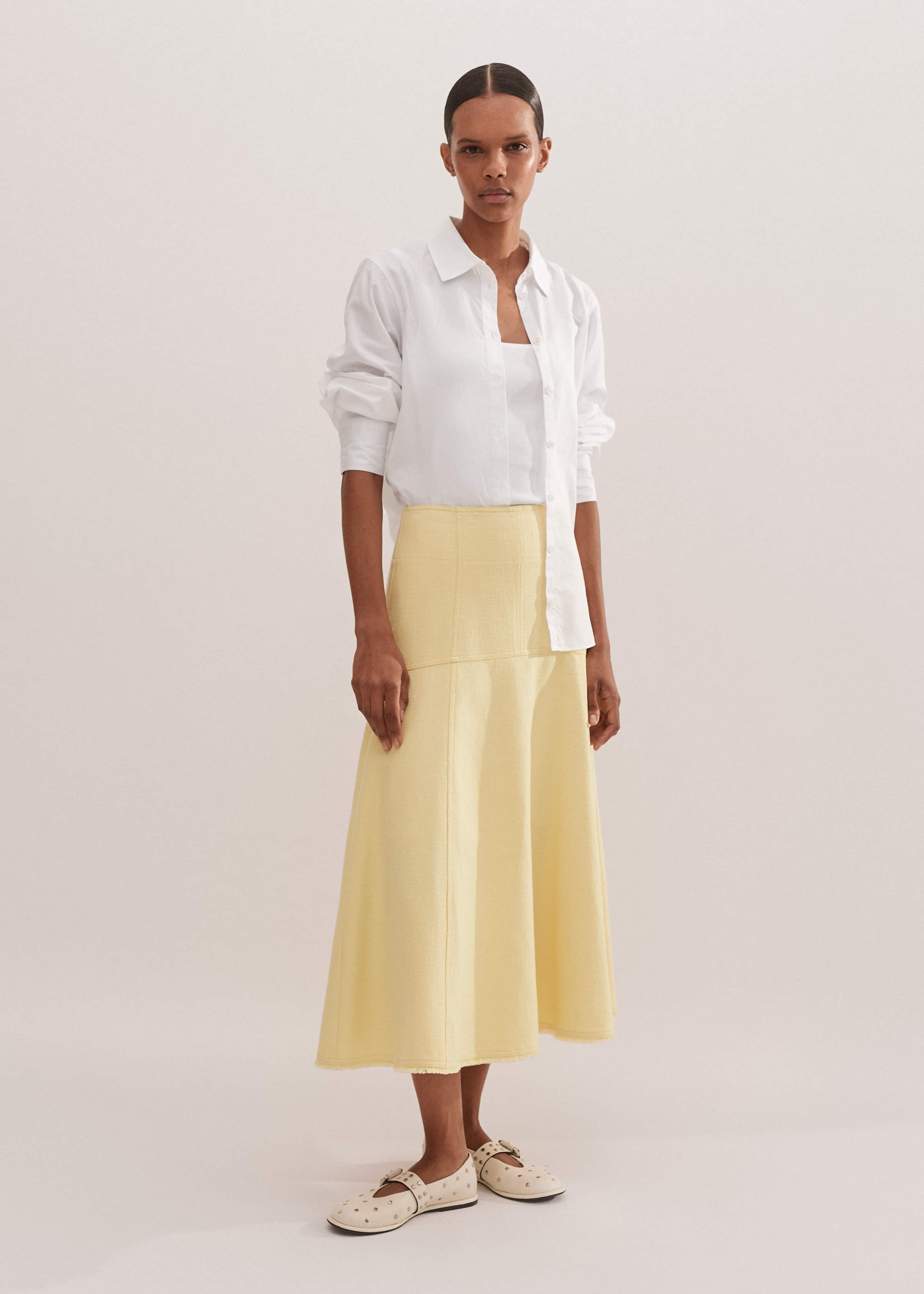Women's Yellow Textured Cotton-Blend Skirt | ME+EM | ME+EM US