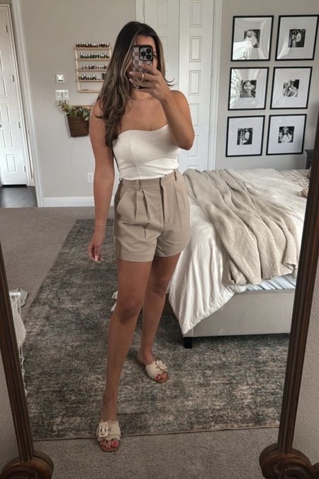 Tailored linen shorts, tube top, summer outfit, target sandals, casual, date night, lunch outfit, vacation 

#LTKSeasonal #LTKFindsUnder100 #LTKStyleTip