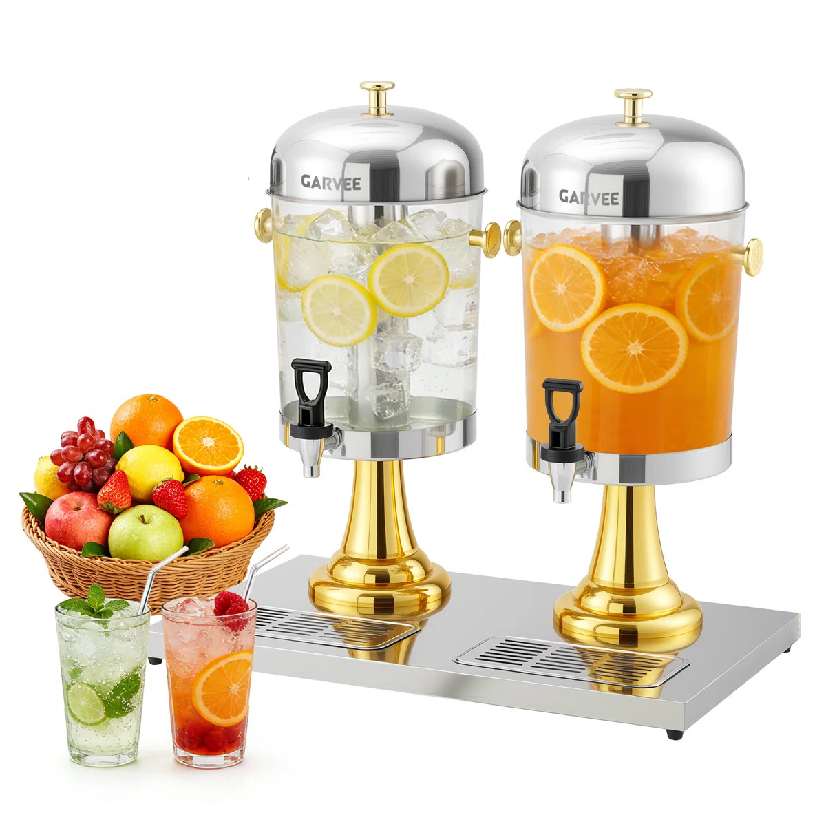 4.4 Gallon Commercial Drink Dispenser, Stainless Steel Beverage Dispenser with Ice Core, Gold | Wayfair North America