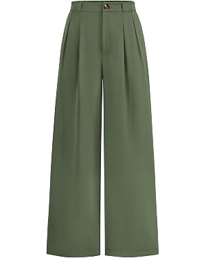 KIRUNDO Wide Leg Pants for Women 2026 Dressy High Waisted Button Trousers | Elastic Waist,Soft Bu... | Amazon (US)
