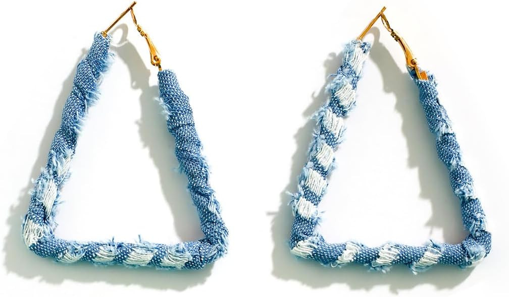 Denim Large Hoop Earrings Cool Jeans Punk Earrings Dennim Geometric Heart Shape Triangle Circle E... | Amazon (US)