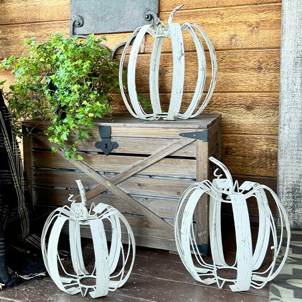 Indoor/Outdoor Distressed Handcrafted White Metal Pumpkins - Decor Steals | Decor Steals
