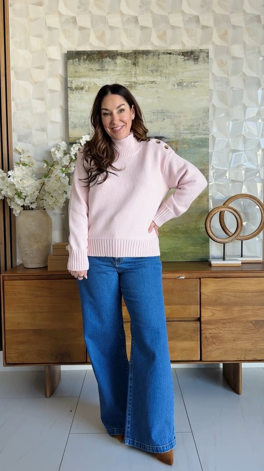 Ann Taylor Spring Soft Pink Button Detail Sweater Everyday Casual Look | Wearing sweater tts, L and Jeans tts, 12R 

 

#LTKSeasonal #LTKOver40 #LTKMidsize