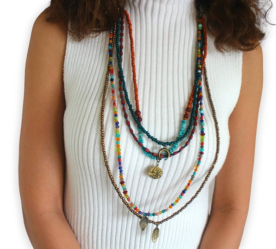 Ethnic beaded necklace for women boho tribal beaded bold multi strands necklace Turkish jewelry G... | Amazon (US)