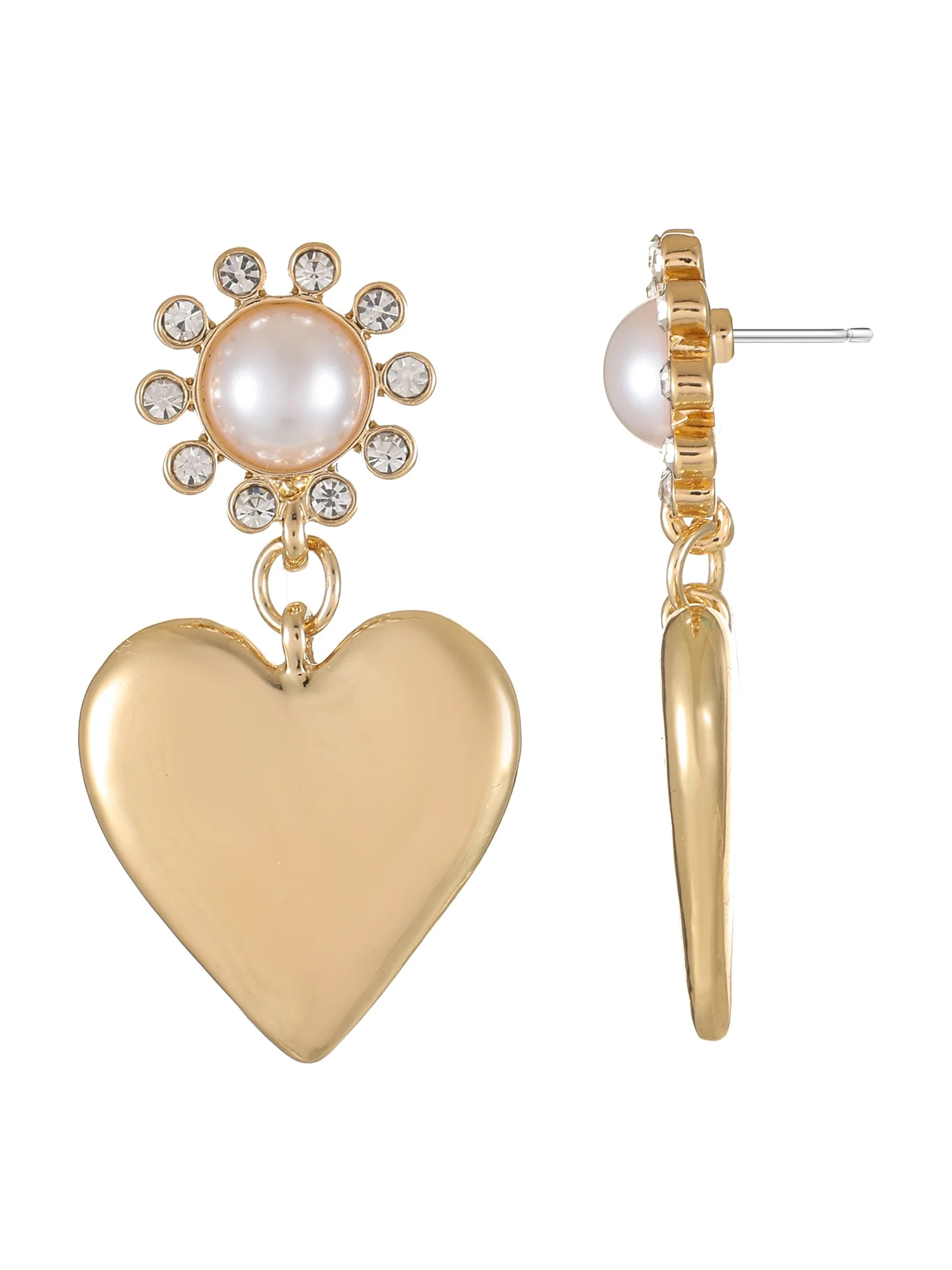 Time and Tru Goldtone and Simulated Pearl Heart Motif Earrings, 1 Pair | Walmart (US)
