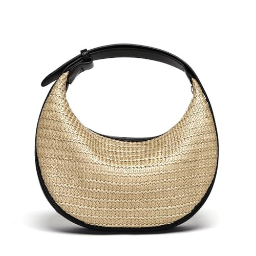 Herald Straw Crossbody Bag for Women Beach Woven Hobo Handbag Summer Chic Crescent Shoulder Purses with Adjustable Strap (Black) | Amazon (US)